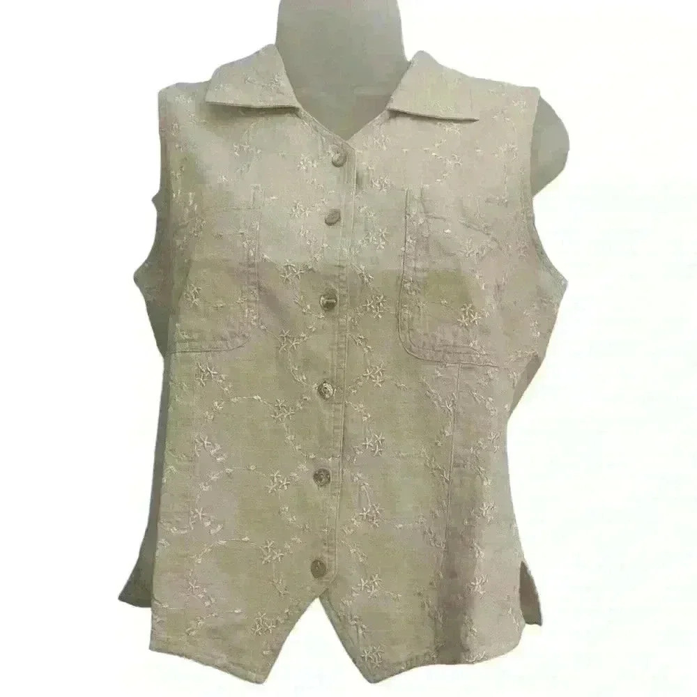Vintage St. John’s Bay Cotton Embroidered Vest Size M
